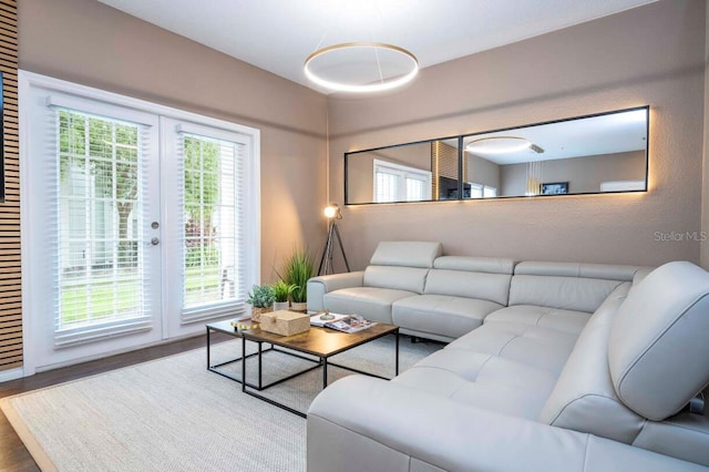 living room with hardwood / wood-style floors