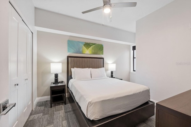 bedroom featuring a closet and ceiling fan