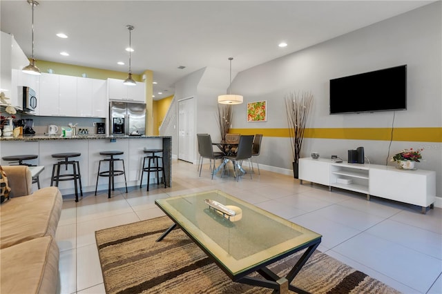 living room with light tile patterned floors