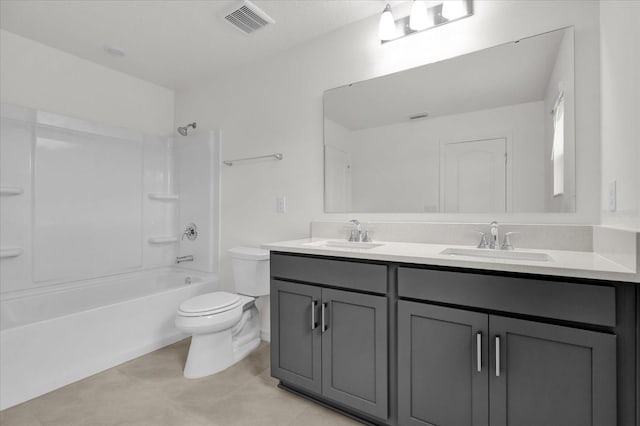 full bathroom featuring double vanity, visible vents, a sink, and shower / bathtub combination