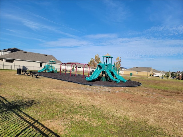 view of jungle gym with a yard