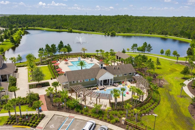 bird's eye view featuring a water view