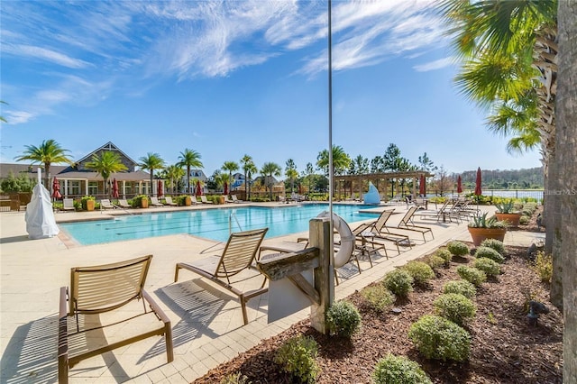 view of pool featuring a patio