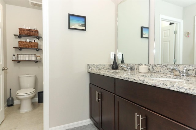 bathroom with tile patterned floors, vanity, and toilet