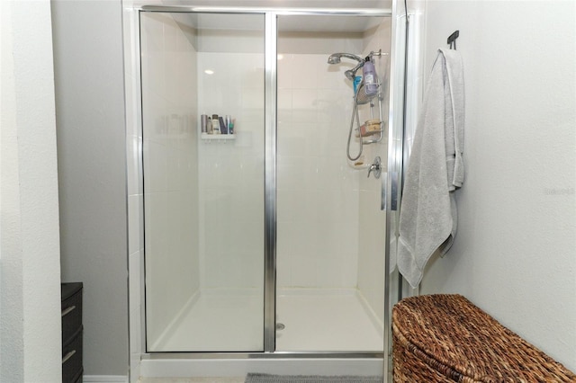 bathroom featuring a shower with door