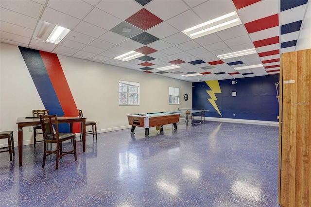 playroom featuring pool table and a paneled ceiling