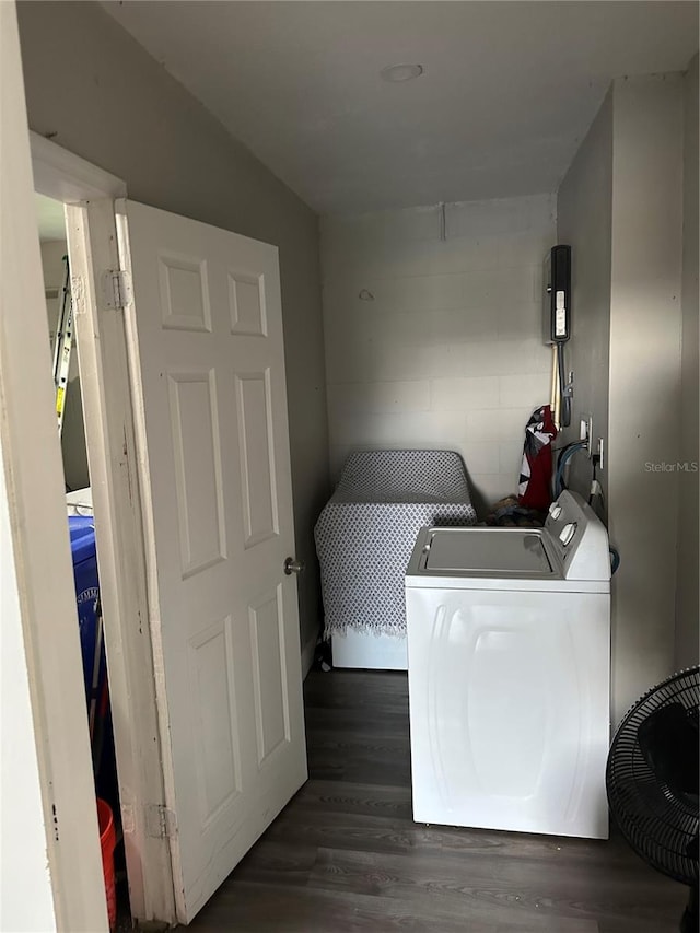 washroom featuring washer / clothes dryer and dark hardwood / wood-style flooring