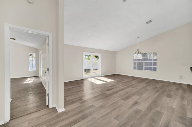 interior space with hardwood / wood-style flooring and lofted ceiling