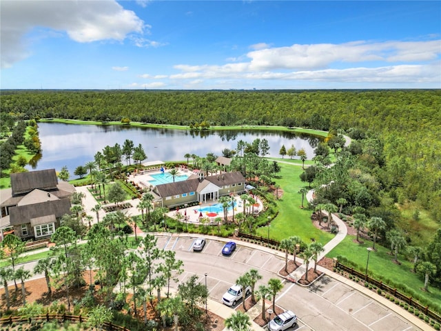 aerial view featuring a water view