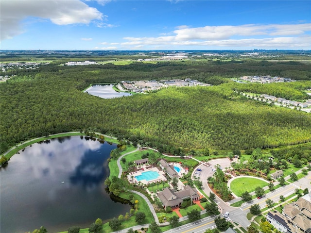 aerial view with a water view