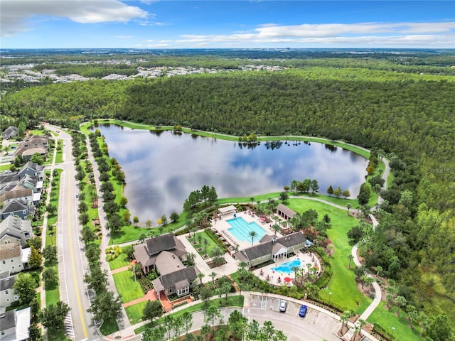 aerial view with a water view