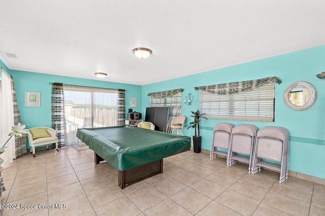 game room with light tile patterned floors and pool table