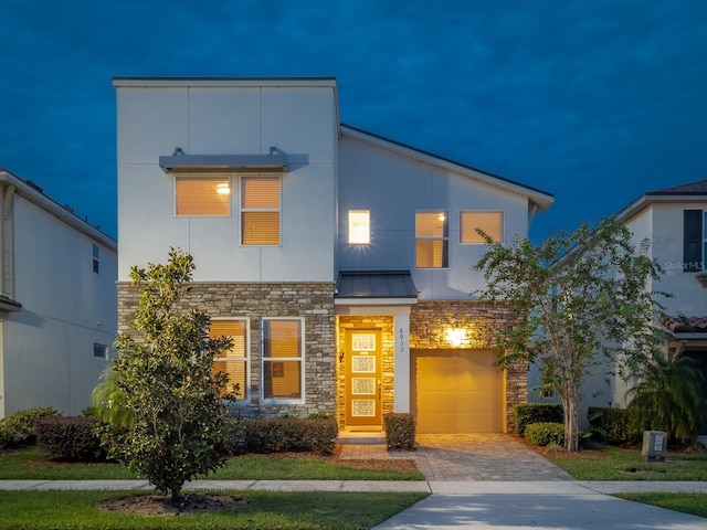 contemporary home featuring a garage