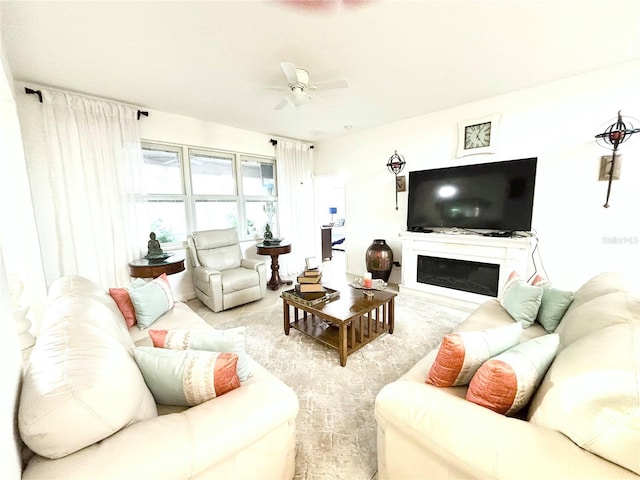 living room featuring ceiling fan