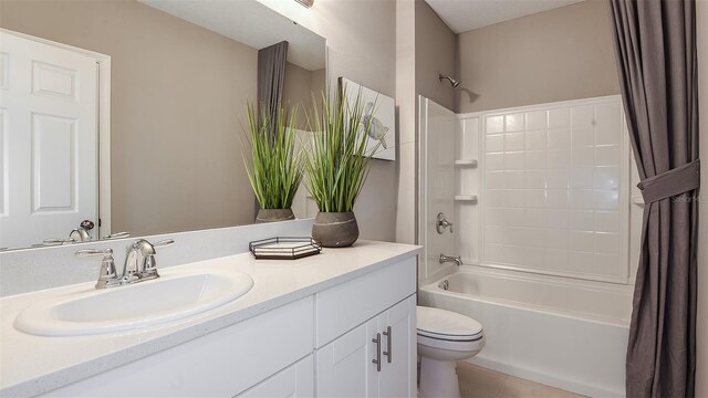 full bathroom with vanity, toilet, and shower / bath combo with shower curtain