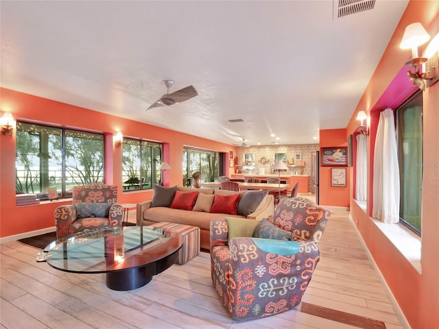 living room featuring light wood-type flooring