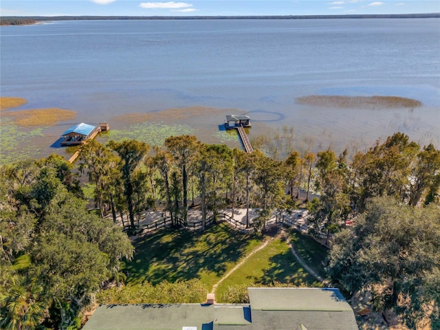 aerial view with a water view