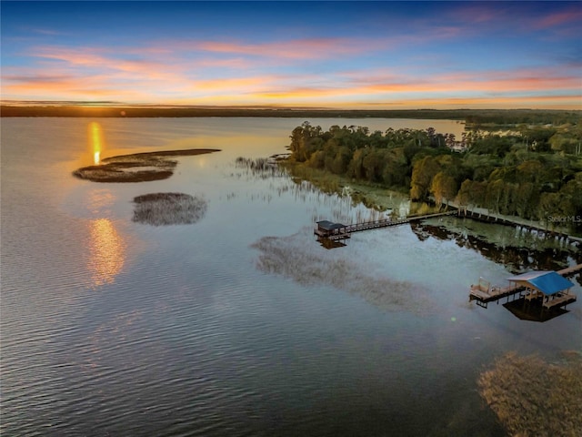 water view featuring a dock