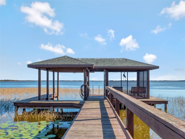 dock area featuring a water view