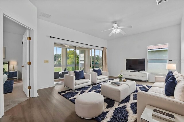 4112 Aberdeen Ln, Lake Wales, FL 33859 - living room with a ceiling fan and wood finished floors