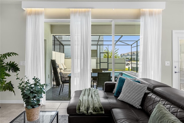 living room with light tile patterned floors