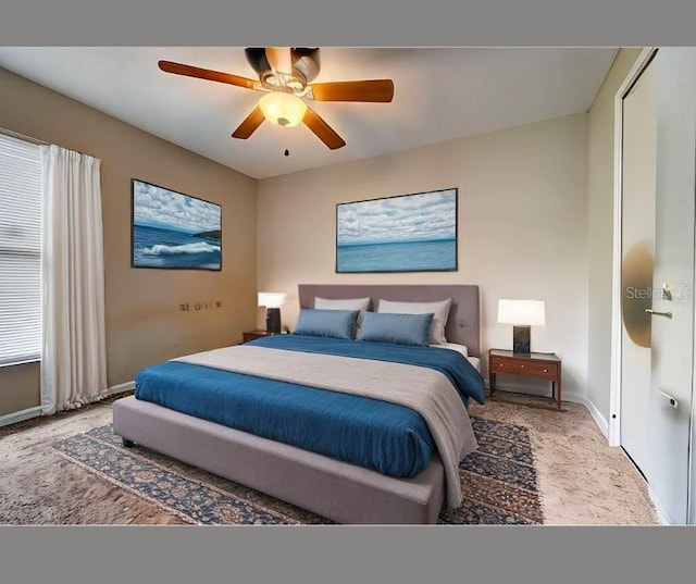 bedroom featuring carpet flooring and ceiling fan