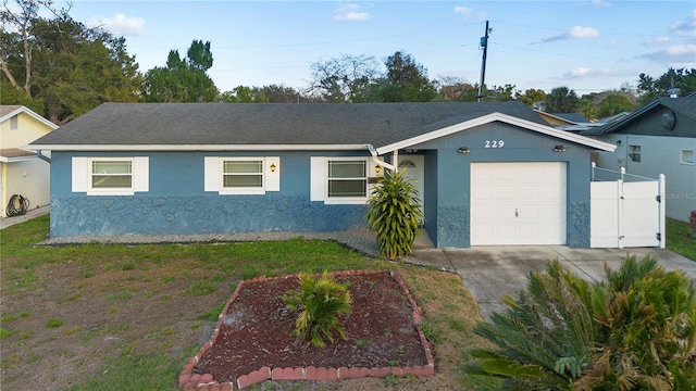 single story home with a garage