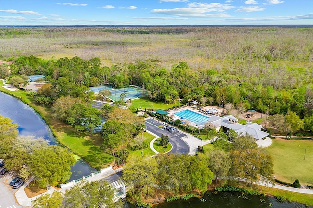 bird's eye view featuring a water view