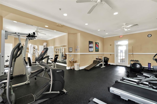 gym with crown molding