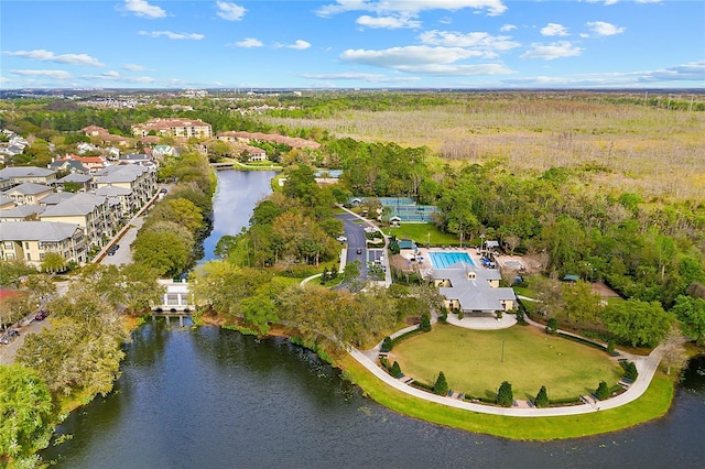 bird's eye view featuring a water view