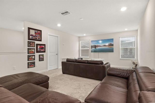 living room with light carpet