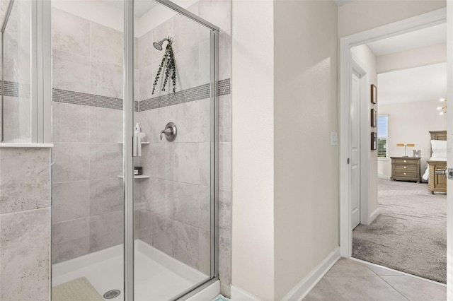 bathroom featuring tile patterned floors and walk in shower