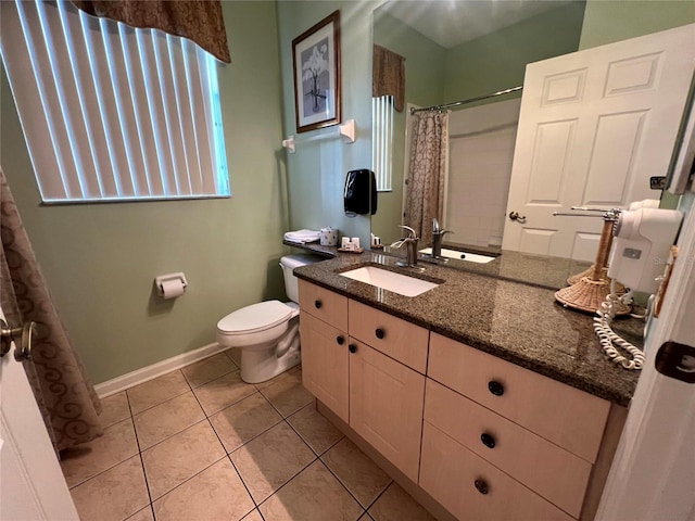 bathroom with tile patterned floors, vanity, and toilet