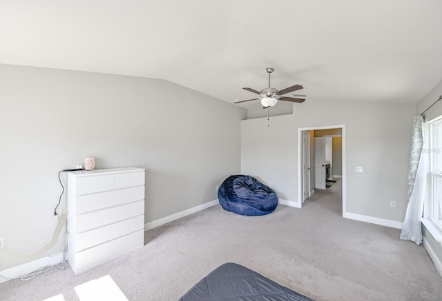 14308 Edinburgh Moor Dr, Wimauma, FL 33598 - bedroom with vaulted ceiling, carpet, and ceiling fan