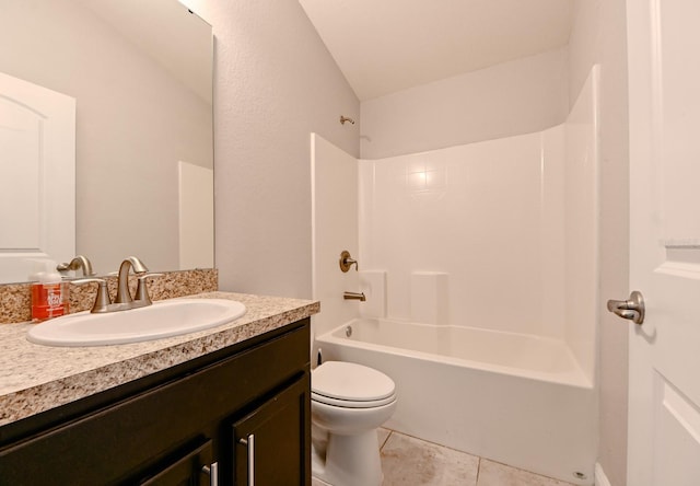 full bathroom with tile patterned flooring, vanity, shower / bathtub combination, and toilet