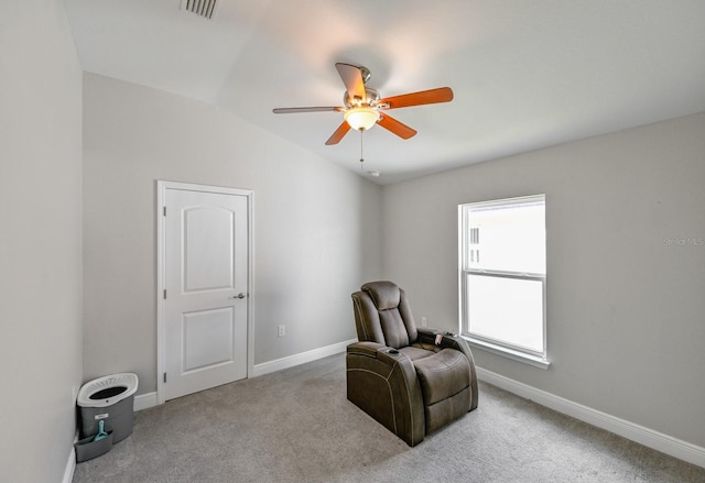 14308 Edinburgh Moor Dr, Wimauma, FL 33598 - sitting room featuring ceiling fan, carpet floors, and lofted ceiling