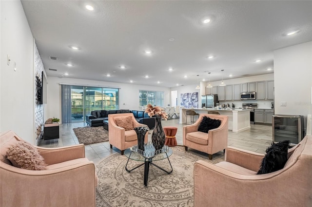 living room featuring light tile patterned floors