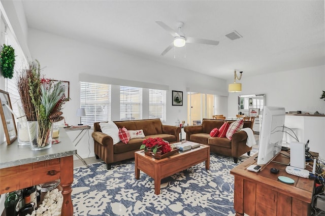 living room with ceiling fan