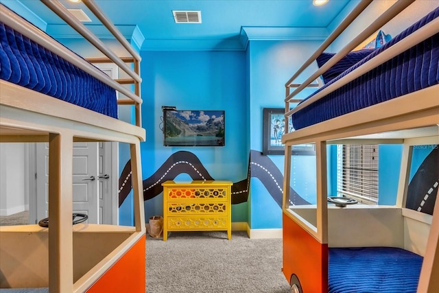 interior space with carpet and ornamental molding