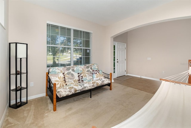 sitting room featuring light carpet