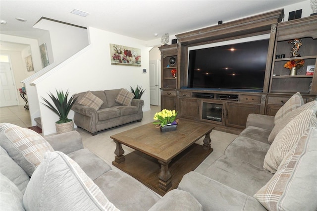 living room featuring light tile patterned floors