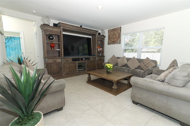 living room featuring light tile patterned floors