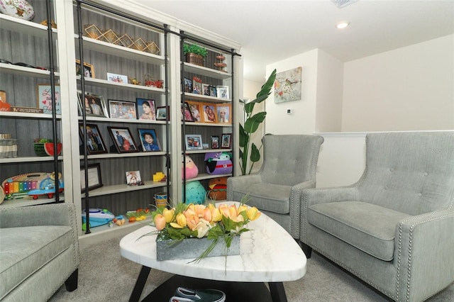 sitting room with carpet floors