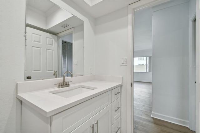 bathroom featuring vanity and wood-type flooring