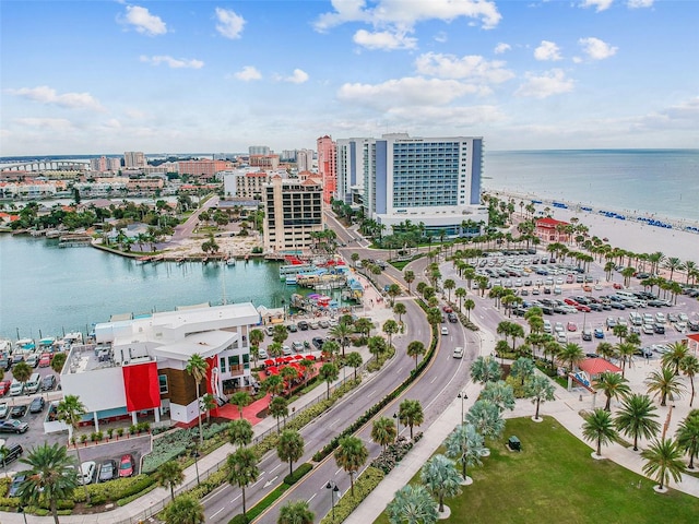 aerial view featuring a water view