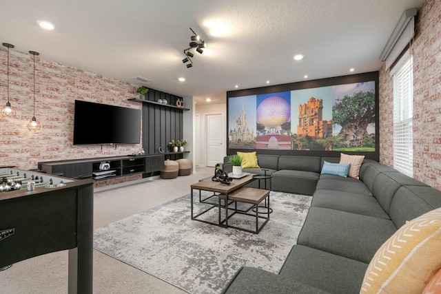 living room featuring a textured ceiling