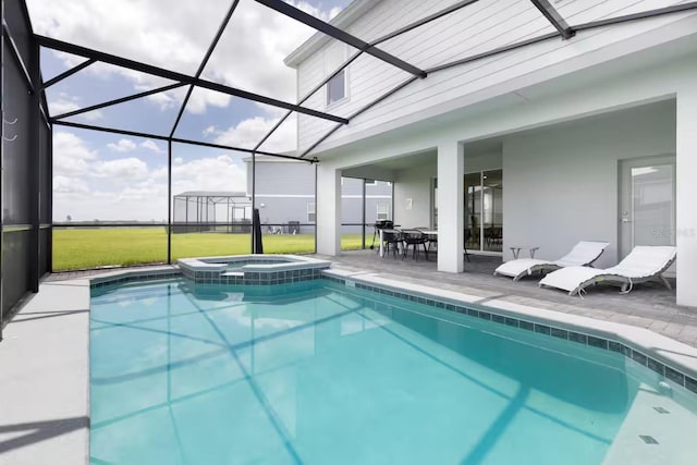 view of pool featuring a patio and a lanai