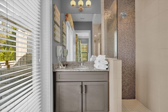 bathroom with vanity and walk in shower