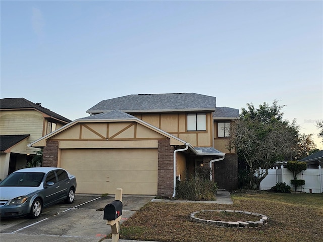 tudor home with a garage