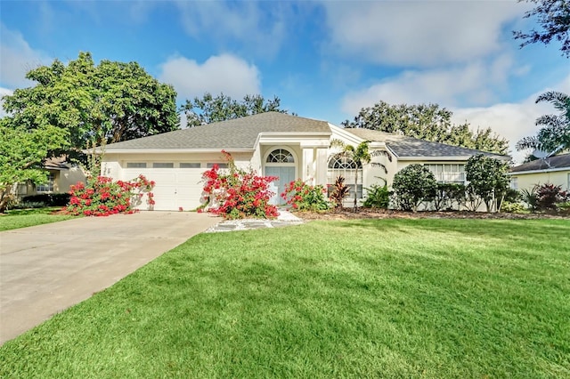 ranch-style house featuring a front yard